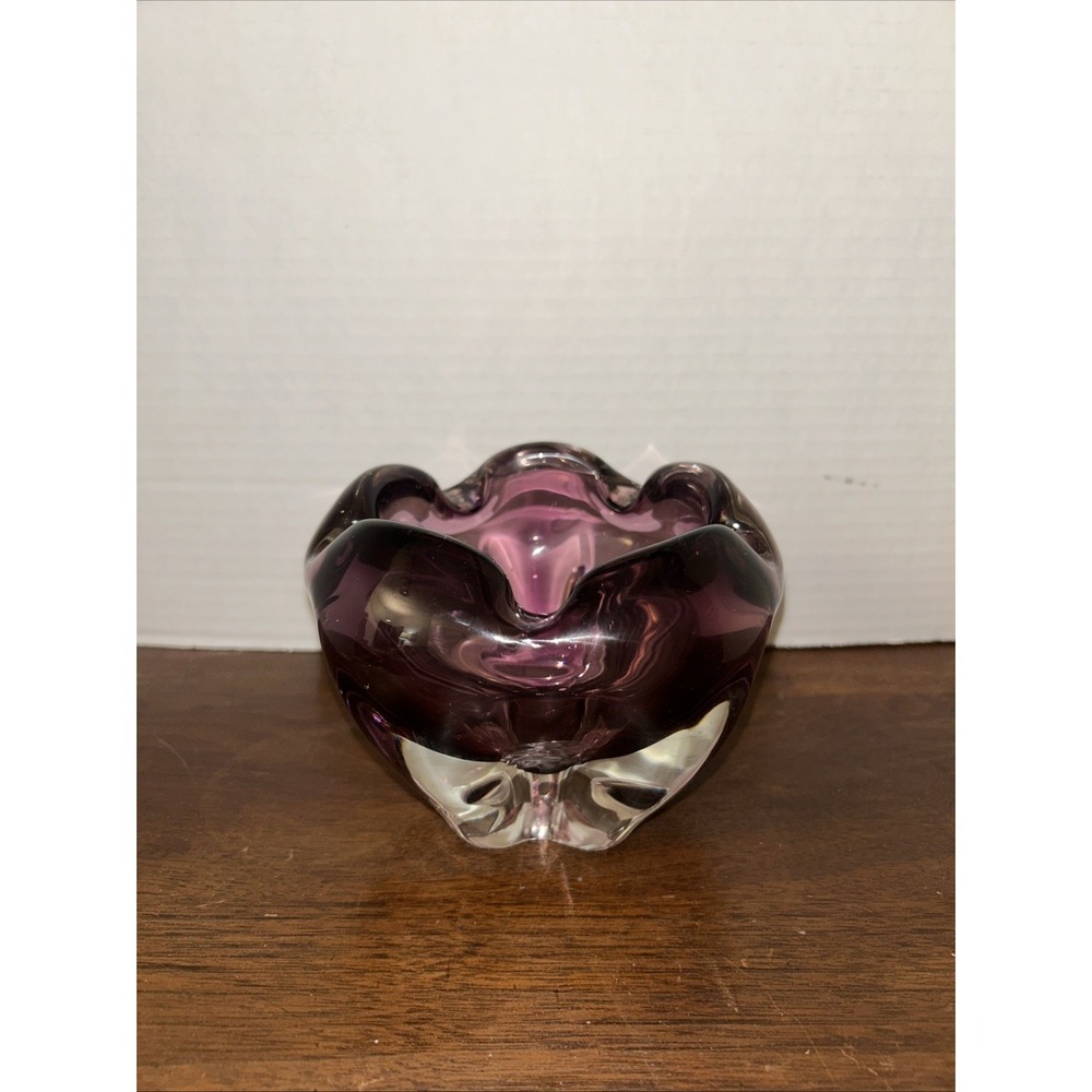 Mid-Century Murano Style‎ Sommerso Amethyst, Art Glass Ashtray Heavy